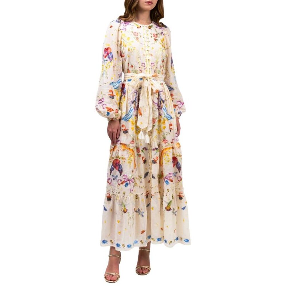 Marchesa Notte Womens  Threadwork Voile Maxi Dress, Ivory